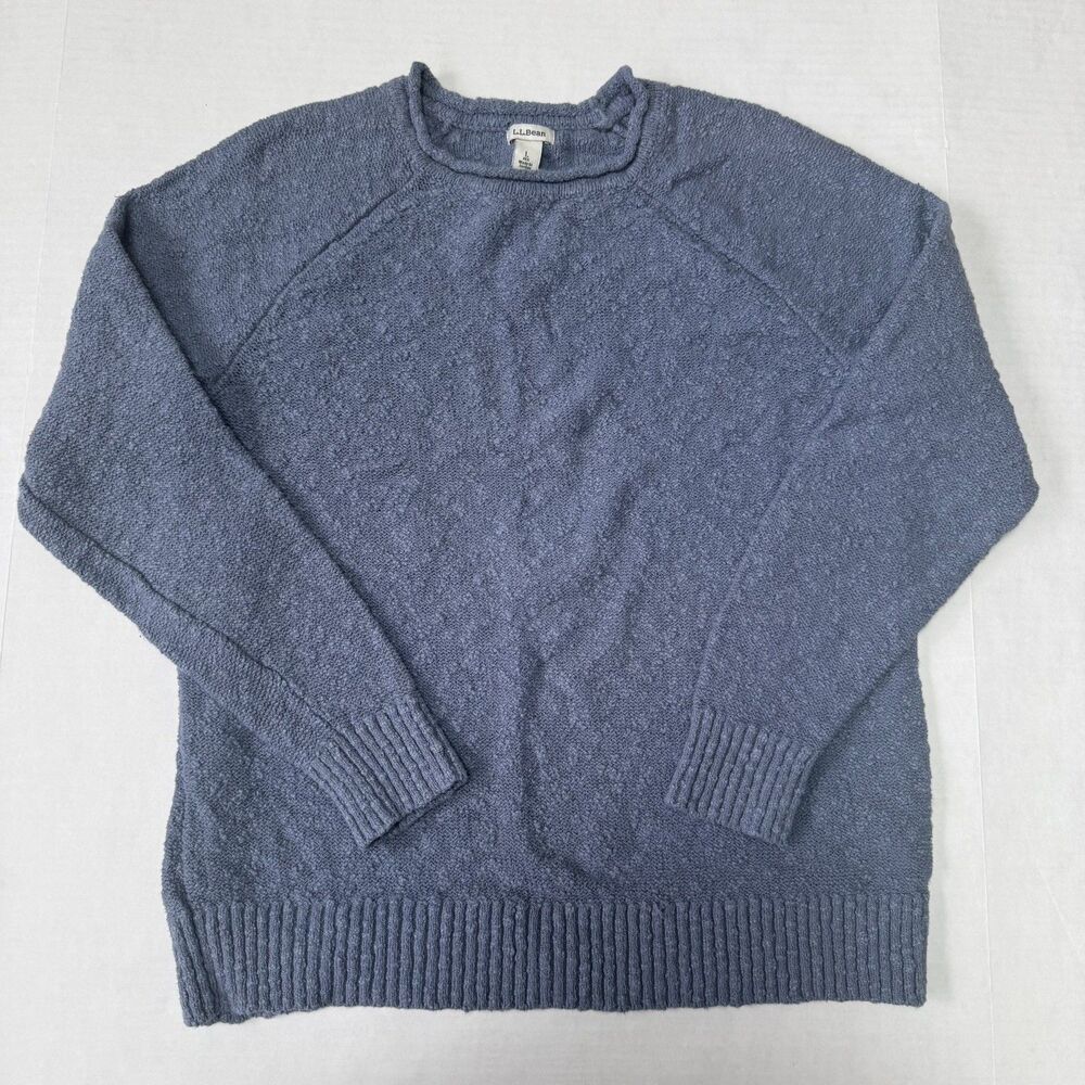 L L Bean Sweater Womens M Blue Textured 100% Cotton Knit Pullover Classic